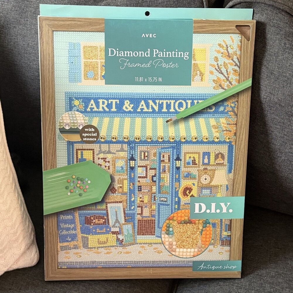 Avec Diamond Painting Framed Poster Kit Arts & Antiques Store 12x16” New